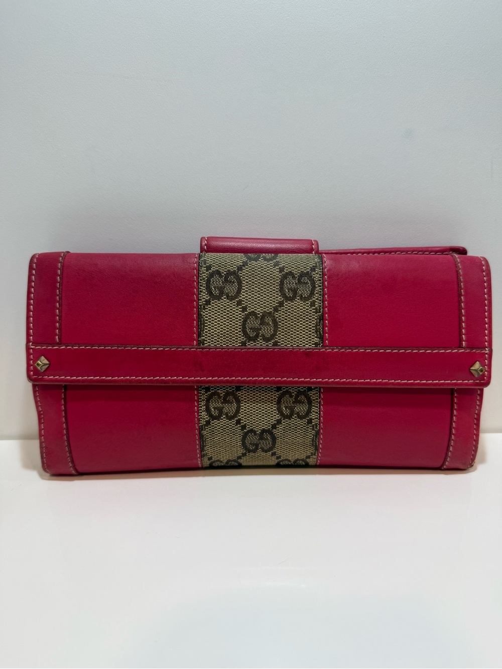 Gucci Fuchsia Leather GG Monogram Canvas Wallet